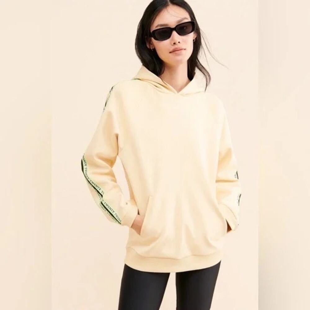 Just Female Cream Neon TWENTY Logo Thick Relaxed Pullover Hoodie Sweatshirt